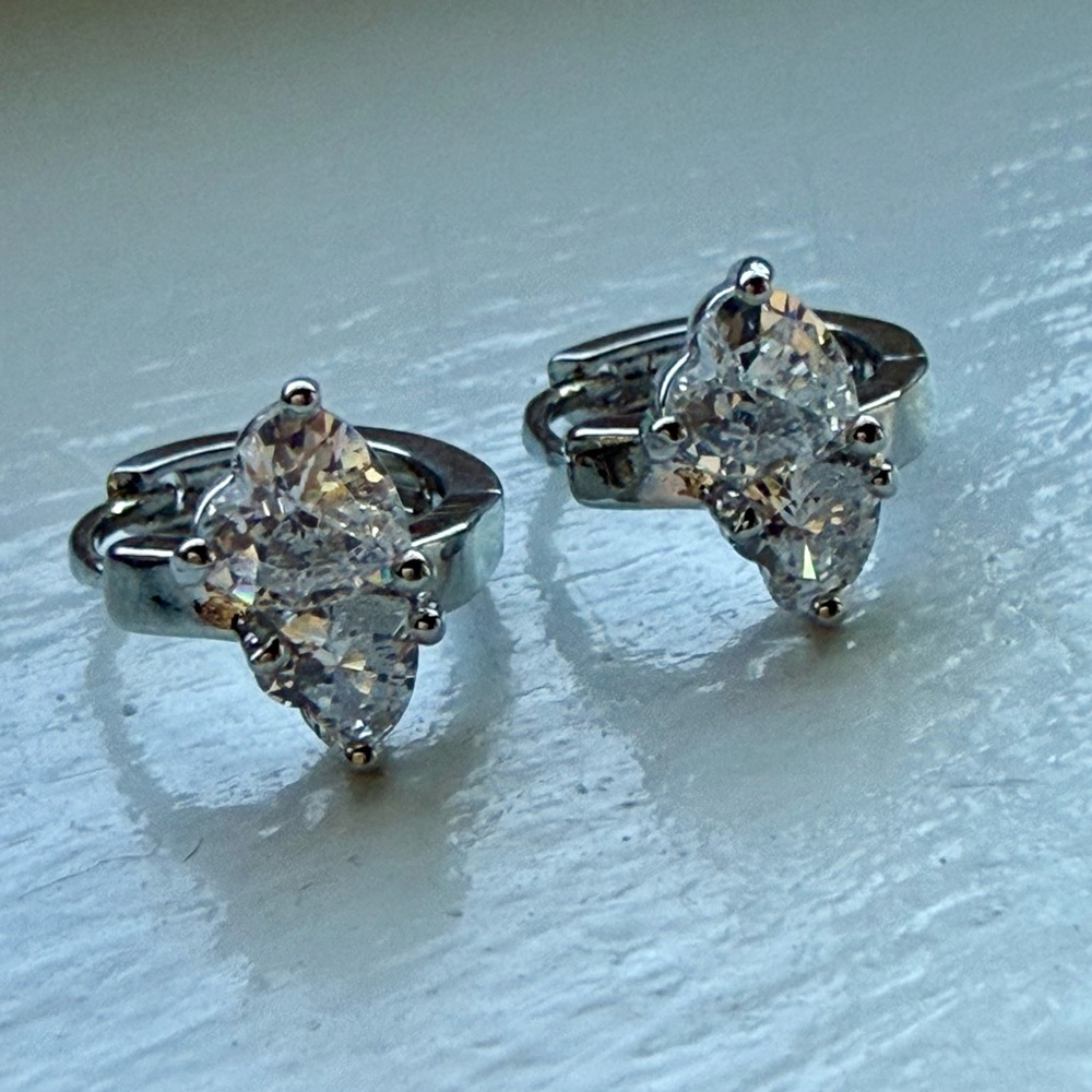 NWT Pretty Bird Silver-Tone Clear Marquise Mini Crystal Hoop Earrings